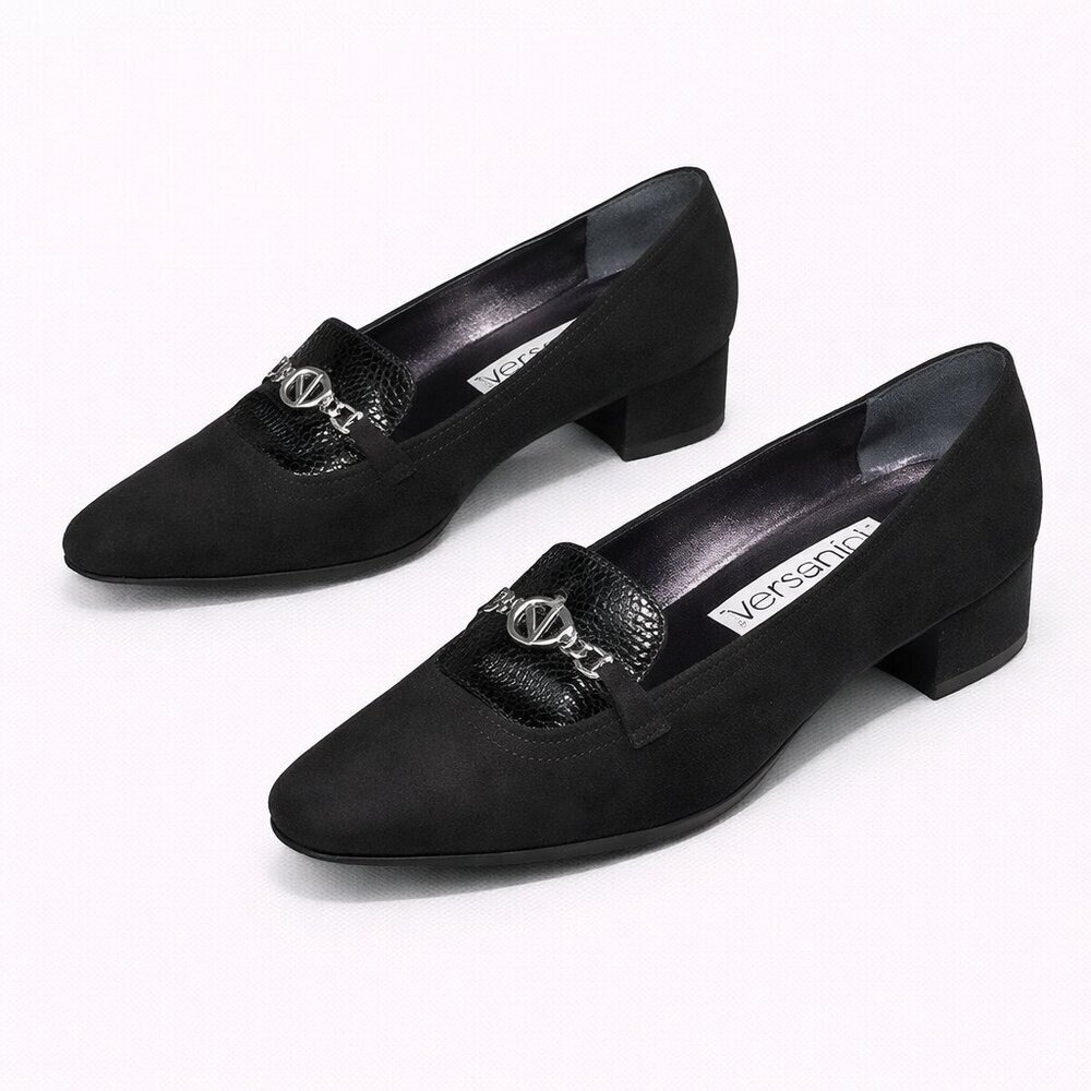 VERSANI Black Italian Leather Suede Shoes 8.5 AAA